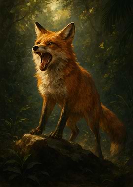 Roaring Fox in Forest