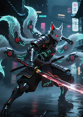 Cyberpunk Kitsune Samurai