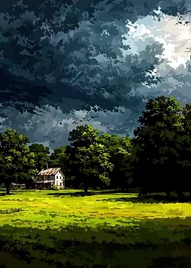 Rural Landscape with Farmhouse and Storm