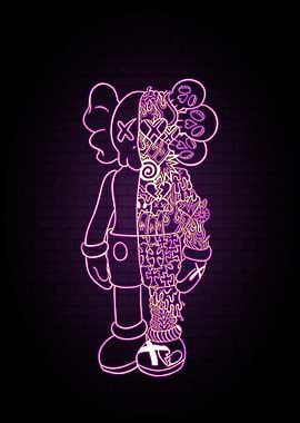Neon Kaws Figure on Brick Wall