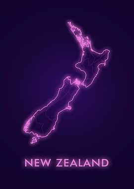 Neon New Zealand Map