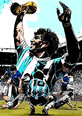 Diego Maradona World Cup Victory Illustration