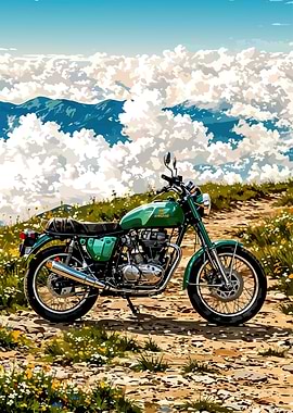 Green Motorcycle on Mountain Path