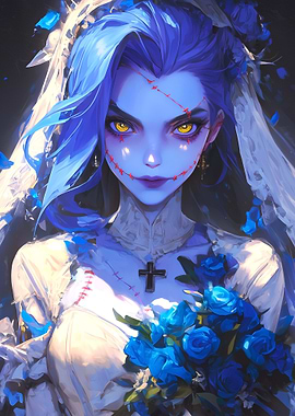 Undead Bride with Blue Roses
