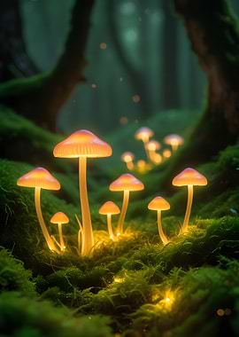 Glowing Mushrooms in Mossy Forest