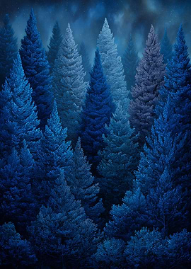 Blue Pine Forest at Night