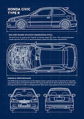 Car Civic Type R EK9 Blueprint
