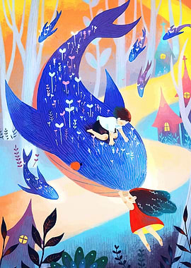 Whimsical Whale Ride in a Dreamscape