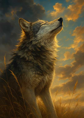 Wolf gazing at the sky
