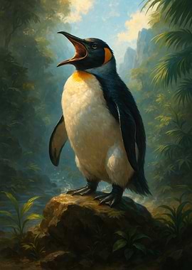 Penguin in Jungle Painting