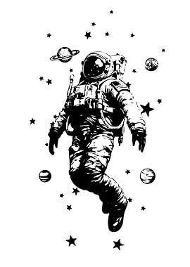 Astronaut in Space Black and White