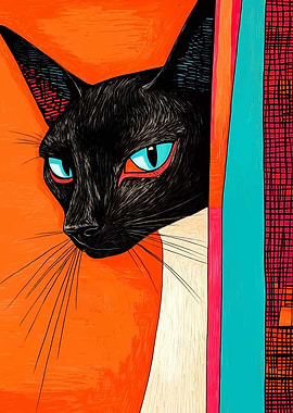 Siamese Cat Portrait with Colorful Background