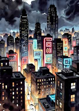 Neon Cityscape at Night