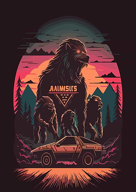 Sasquatch and Delorean in the Woods