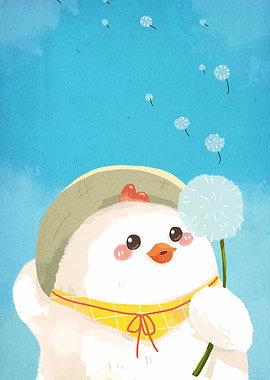 Cute Chick with Dandelions Illustration