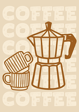 Coffee Pot and Cups Illustration
