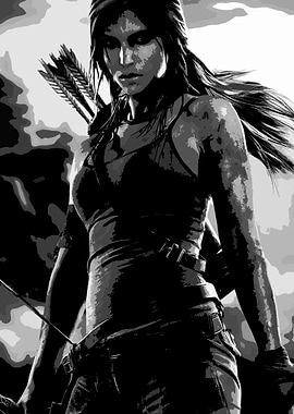 Lara Croft Black and White Portrait