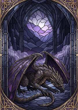 Stained Glass Dragon in Gothic Archway
