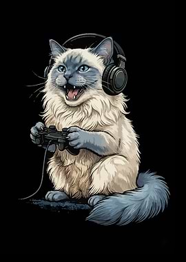 Gamer Cat with Headset and Controller
