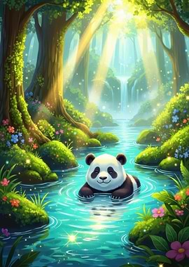 Panda in Forest Stream