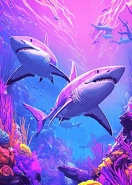 Underwater Sharks with Coral Reef
