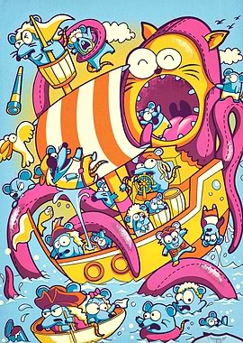 Cartoon Mice Pirate Ship Adventure