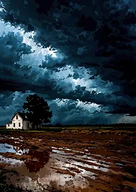 Stormy Landscape with House