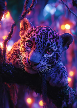 Neon Jaguar Cub Portrait