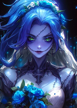 Corpse Bride with Blue Roses