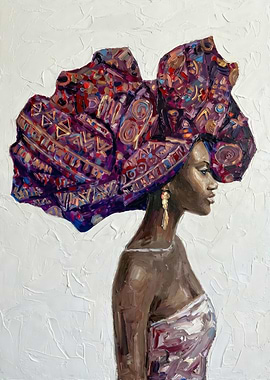 African Woman Portrait with Headdress Painting