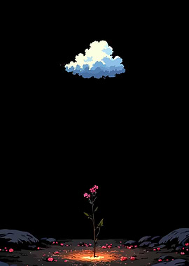 Flower, Cloud, and Dark Landscape