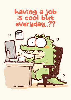 Cartoon Crocodile Working at Desk