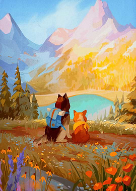 Dogs Hiking in Mountain Landscape