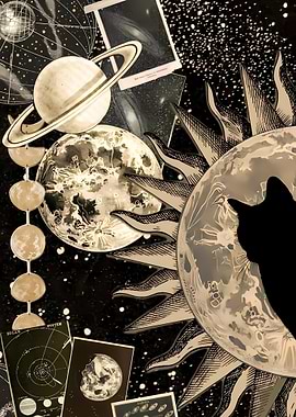 Celestial Collage with Cat Silhouette