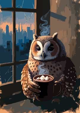 Cozy Owl with Hot Chocolate