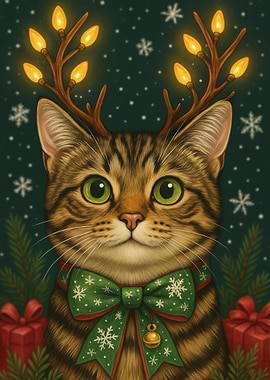 Christmas Cat with Reindeer Antlers