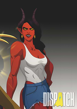 Red-skinned demon woman cartoon illustration