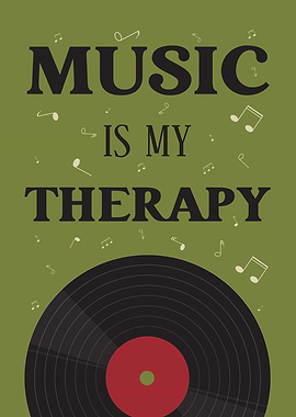 Music is My Therapy Vinyl Art. Retro style motivational art.