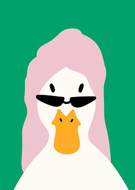 Duck with pink hair and sunglasses