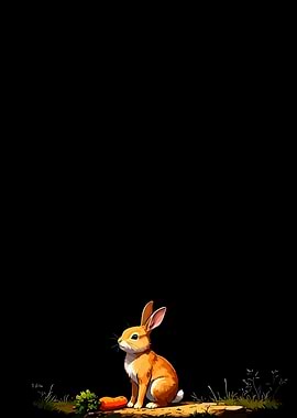 Rabbit with Carrot on Black Background