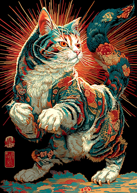 Ornate Cat with Tattoo-like Markings