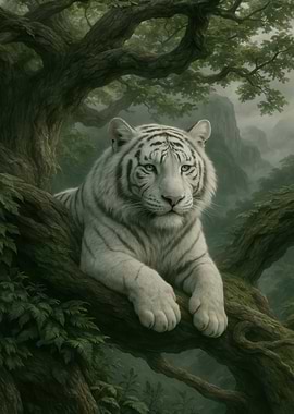 White Tiger in Forest Canopy