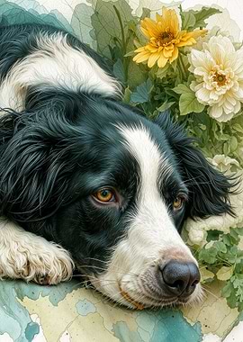 Springer Spaniel with Flowers