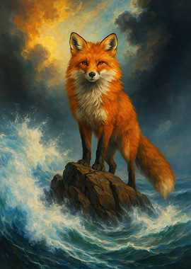 Fox on a Rock in the Sea