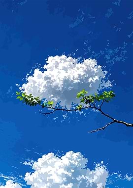 Blue Sky with Clouds and Branch