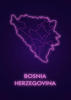 Bosnia and Herzegovina Neon Map