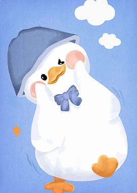 Cute Duck with Hat Illustration