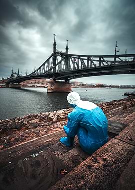Blue Figure by the Liberty Bridge, Hungary-Budapest