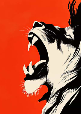 Roaring Lion Illustration on Red Background