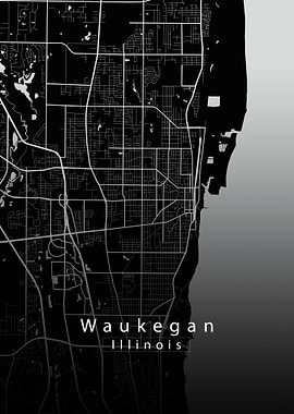 Waukegan Illinois City Map black